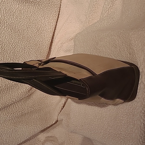 Coach bag vintage leather and linen - Picture 3 of 4